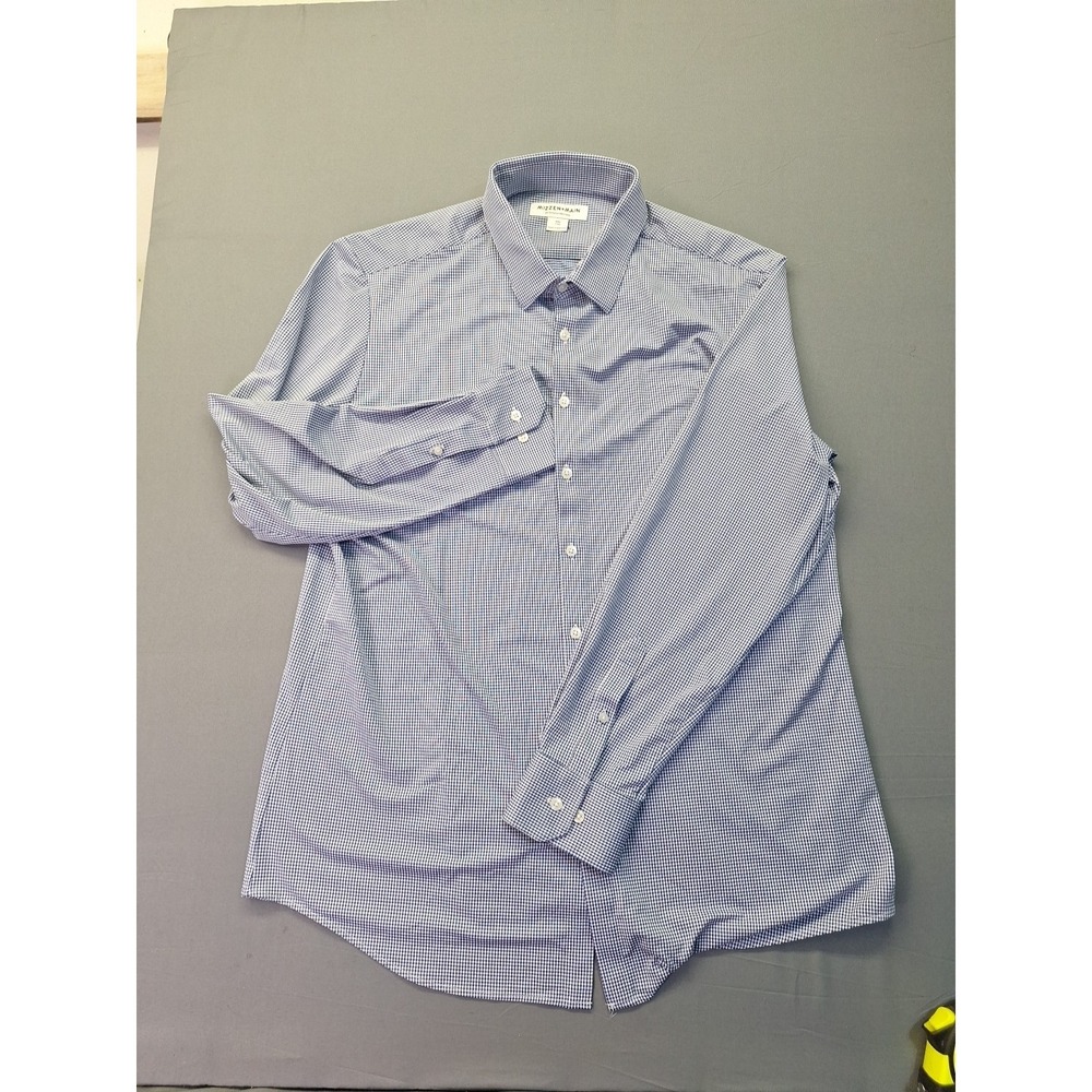 Mizzen + Main Shirt Mens 2XL Trim Blue Check Performance Menswear Shirt Preppy